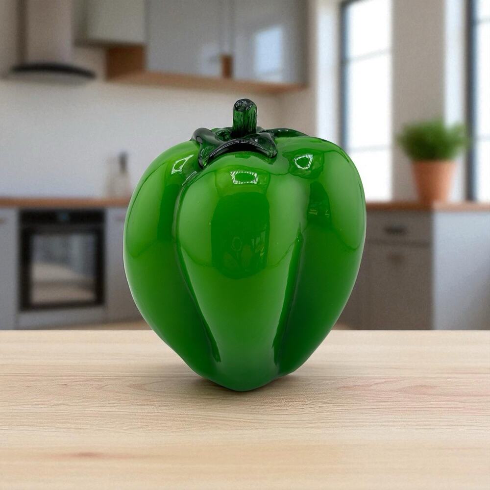 Vintage 5" Pepper Hand Blown Murano Style Green Glass Paperweight